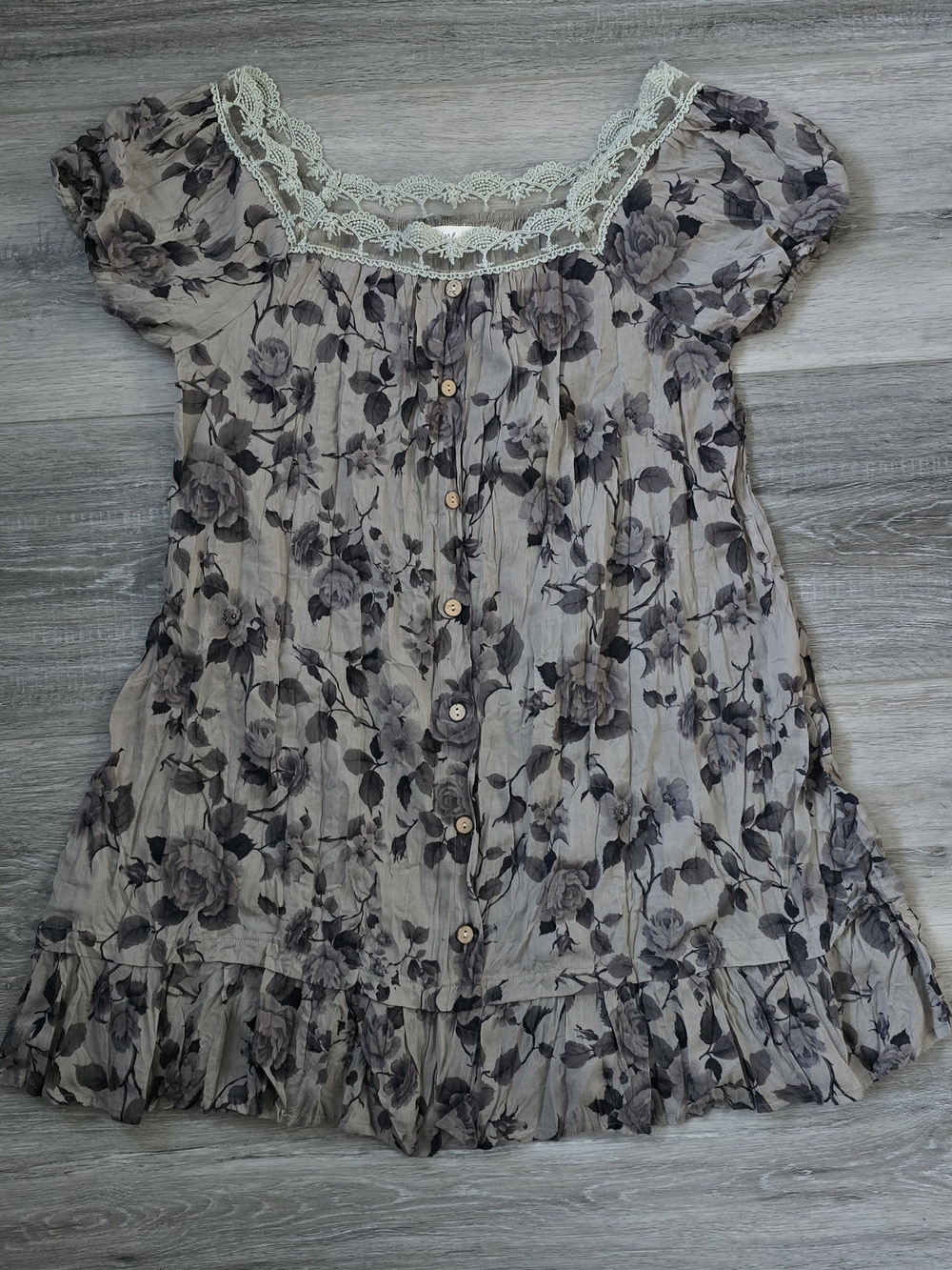 mine Gray Lace-Trim Dress